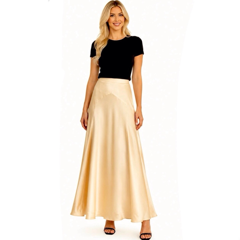 Petal and Pup Yellow A Line Maxi Skirt Satin Side Zip Size Large